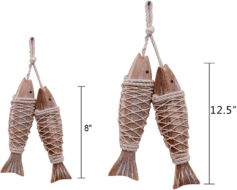 Hanging Wood Fish Rustic Wooden Hanging Fish Decorated Retro Wall Decorations Indoor Outdoor Wood Fish Decor Nautical Wood Fish Hanging Fish Decorations Nautical Outdoor Wall Decor Fish Wall Art Decor Set of 4 Home & Garden > Decor > Artwork > Sculptures & Statues WHY Decor   