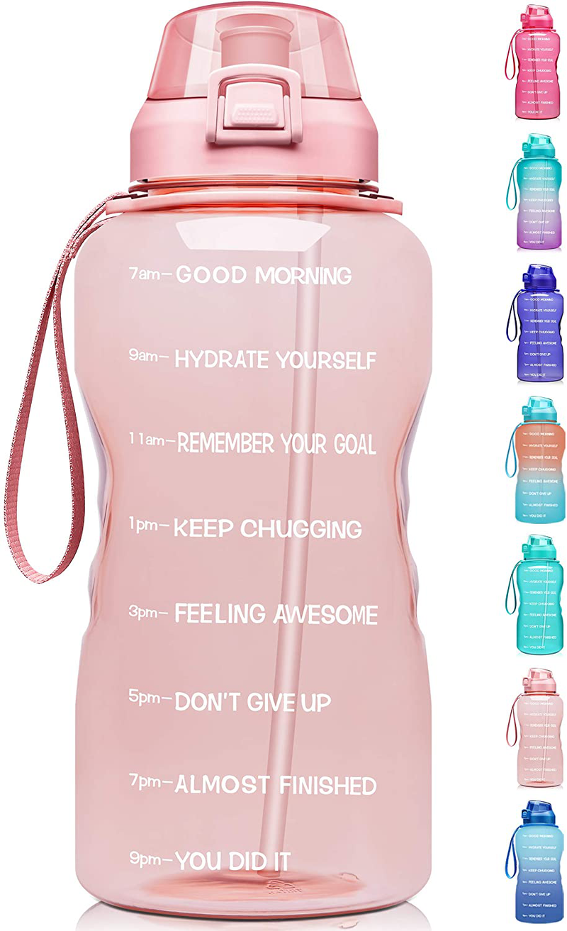 Fidus Large 1 Gallon/128oz Motivational Water Bottle with Time Marker & Straw,Leakproof Tritan BPA Free Water Jug,Ensure You Drink Enough Water Daily for Fitness,Gym and Outdoor Sports Sporting Goods > Outdoor Recreation > Winter Sports & Activities Fidus A4-Light Pink 1 Gallon 