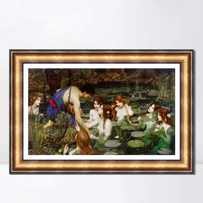 INVIN ART Framed Canvas Art Giclee Print Hylas and the Nymphs,1896 by John William Waterhouse Wall Art Living Room Home Office Decorations(Vintage Embossed Gold Frame,26"X40") Home & Garden > Decor > Artwork > Posters, Prints, & Visual Artwork INVIN ART European Retro Golden Frame With Linen Liner 26"x40" 