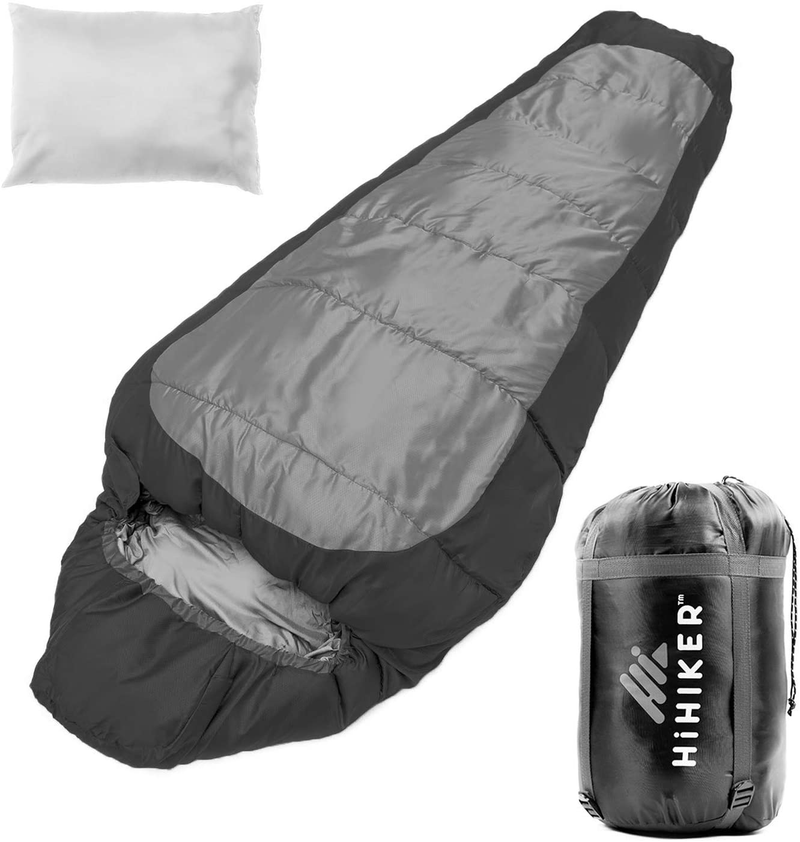 Hihiker Mummy Bag + Travel Pillow W/Compact Compression Sack – 4 Season Sleeping Bag for Adults & Kids – Lightweight Warm and Washable, for Hiking Traveling & Outdoor Activities Sporting Goods > Outdoor Recreation > Camping & Hiking > Sleeping BagsSporting Goods > Outdoor Recreation > Camping & Hiking > Sleeping Bags HiHiker Gray  