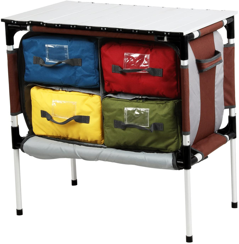 PORTAL Multifunctional Folding Camp Table Aluminum Lightweight Picnic Organizer with Large Zippered Compartment Contains Four Cooler Storage Bags for BBQ, Party, Camping, Kitchen Sporting Goods > Outdoor Recreation > Camping & Hiking > Camp Furniture PORTAL   