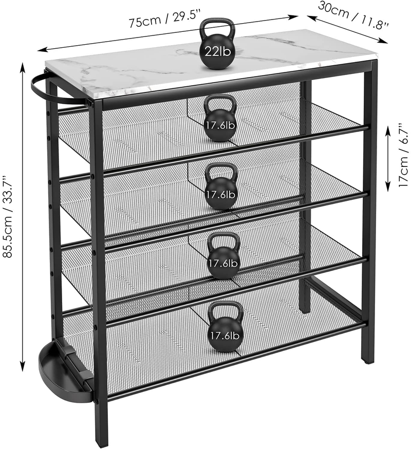 Metal Shoe Rack, 5-Tier Shoe Storage Organizer for Entryway Large Capacity Shoe Mesh Shelf Flat & Slant Adjustable with MDF Wooden Top Board for Hallway, Closet, Living Room, Bedroom (Marble White) Furniture > Cabinets & Storage > Armoires & Wardrobes SimpleWise   
