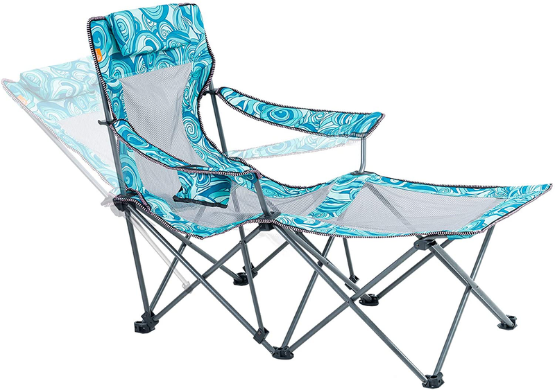 Portable Camping Chair with Footrest Mesh Folding Reclining Chair for Adults 300Lb