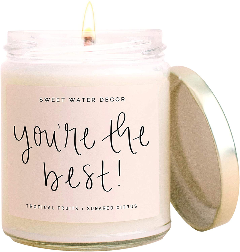Sweet Water Decor Thank You Candle | Tropical Fruit and Sugared Orange, Summer Scented Soy Wax Candle for Home | 9oz Clear Glass Jar, 40 Hour Burn Time, Made in The USA Home & Garden > Decor > Home Fragrances > Candles Sweet Water Decor You're the Best!  