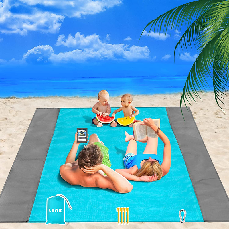 LHNK Beach Blanket Sandproof – 10' x 9' Oversized & Lightweight Picnic Blanket, Quick Drying Outdoor Blanket for Travel / Hiking / Camping – Beach Mats Sand Free Waterproof with Pouch and 4 Anchors Home & Garden > Lawn & Garden > Outdoor Living > Outdoor Blankets > Picnic Blankets LHNK Blue 6.6*6.9 ft 