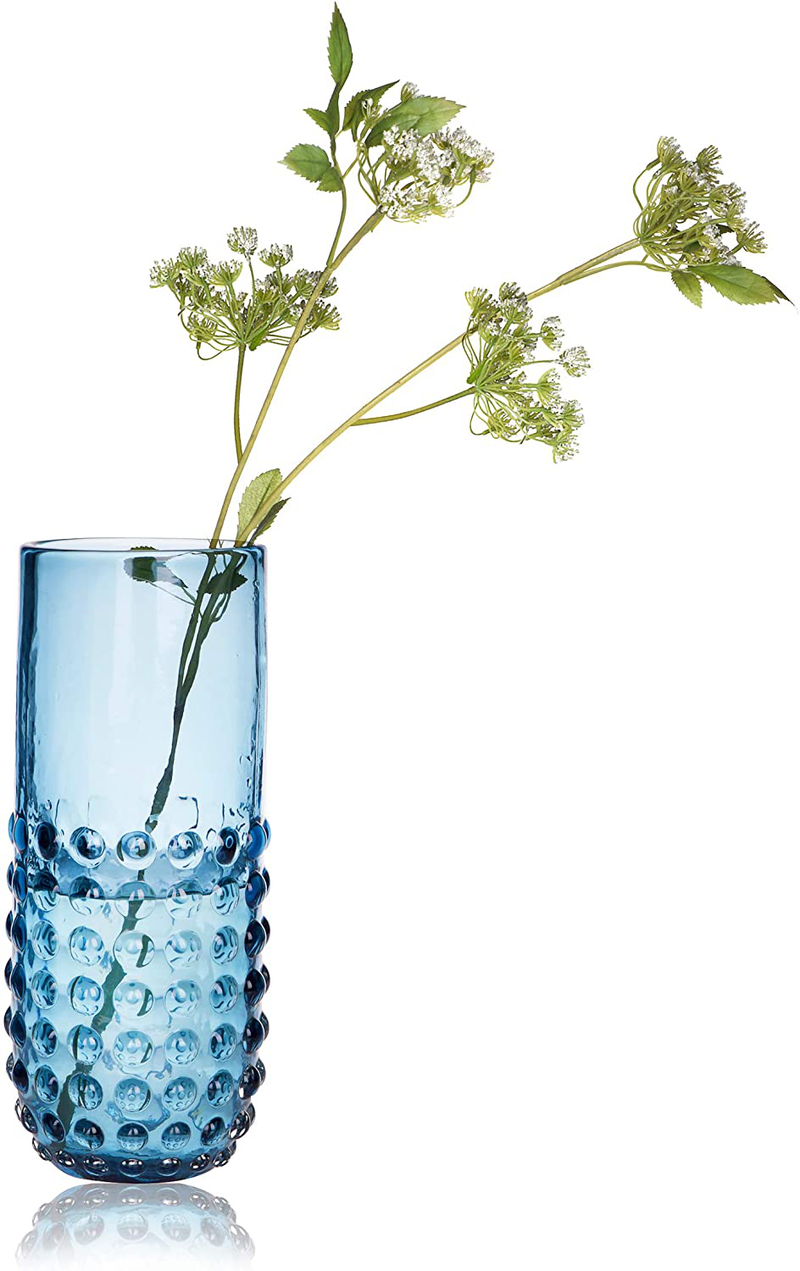 CONVIVA Glass Vase for Home Decor Hand Blown Art Glass Cylinder Blue Vase with Touchable Bubbles Flower Vase Centerpiece for Dining Room Kitchen Office Tabletop Wedding Party 11.4 inch H Home & Garden > Decor > Vases CONVIVA Blue 11.4'' H 