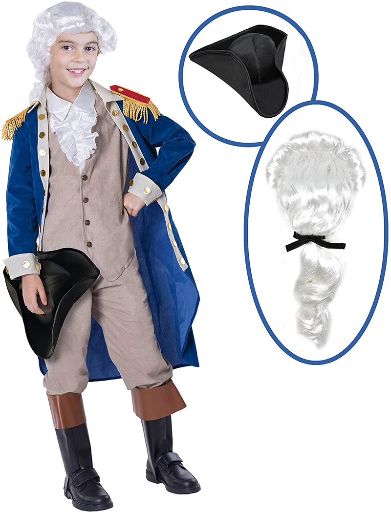 George Washington Colonial Boys Costume Set with Wig and Hat for Halloween Dress Up Party Apparel & Accessories > Costumes & Accessories > Costumes Spooktacular Creations Small (5- 7yr)  