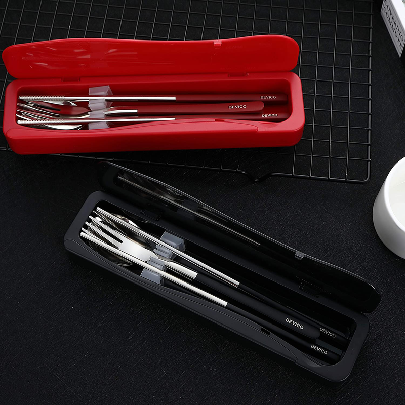 DEVICO Travel Utensils, 18/8 Stainless Steel 4pcs Cutlery Set Portable Camp Reusable Flatware Silverware, Include Fork Spoon Chopsticks with Case (Black) Home & Garden > Kitchen & Dining > Tableware > Flatware > Flatware Sets DEVICO   