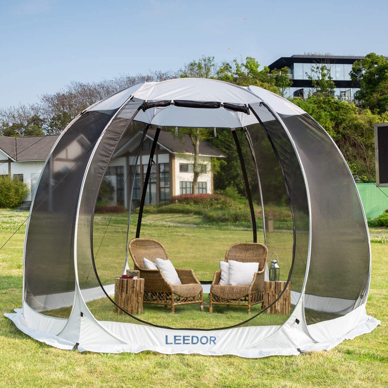 LEEDOR Gazebos for Patios Screen House Room 4-6 Person Canopy Mosquito Net Camping Tent Dining Pop up Sun Shade Shelter Mesh Walls Not Waterproof Gray,10'X10'