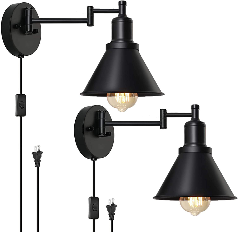 HAITRAL Black Wall Sconces Lighting-Plug in Wall Lamps with On/Off Switch, Wall Lamps for Bedroom Set of 2 Wall Mounted Lights for Bedroom,Bedside,Living Room,Dorm- Black Home & Garden > Lighting > Lighting Fixtures > Wall Light Fixtures KOL DEALS   