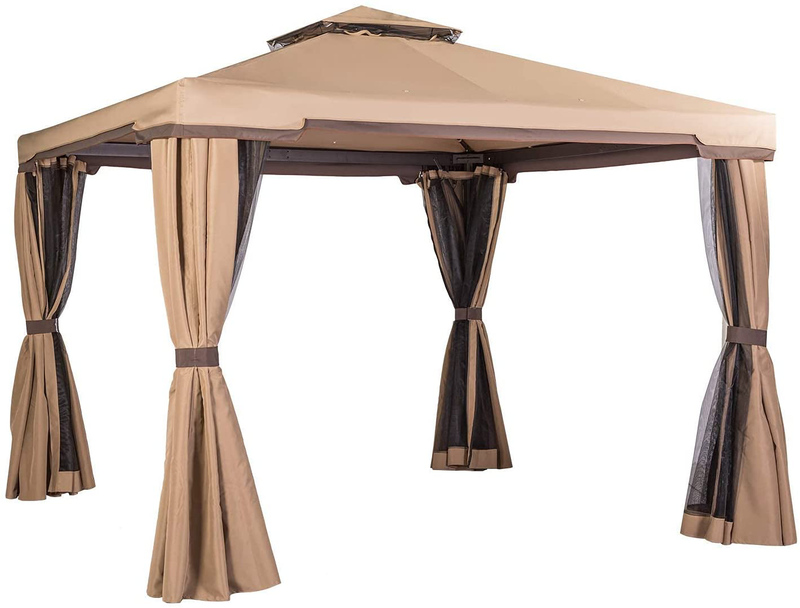 Oakmont 10' X 10' All-Season Permanent Soft-Top Patio Gazebo, Outdoor Gazebo Canopy with Net Drapery Mosquito Netting and Shade Curtains (Brown) Sporting Goods > Outdoor Recreation > Camping & Hiking > Mosquito Nets & Insect Screens Oakmont   