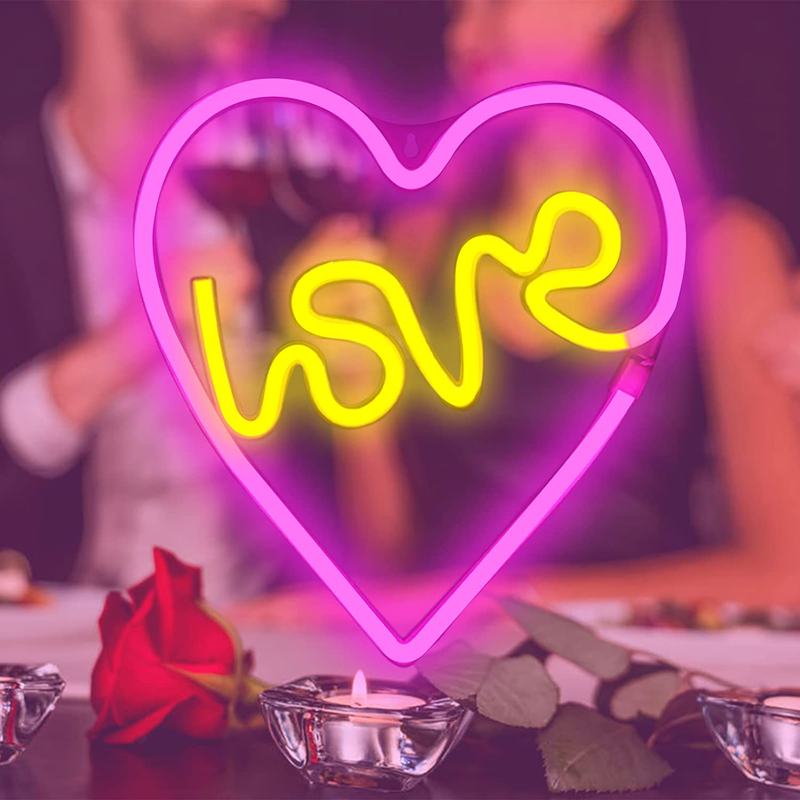 Neon Signs, LED Love in Heart Neon Sign, Battery or USB Powered Romantic Love Heart Neon Light for Bedroom Wall Decorations Art Dating Wedding Party Christmas Valentine'S Day Kids Gift Pink+Yellow Home & Garden > Decor > Seasonal & Holiday Decorations Yline   