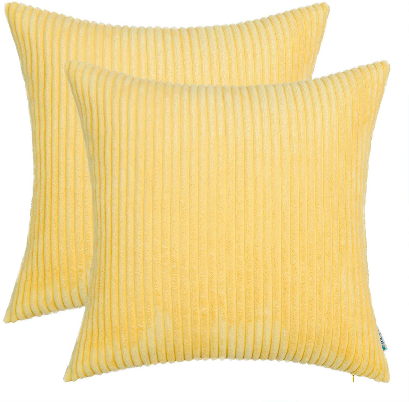 HWY 50 Pale Yellow Throw Pillow Covers Set 20X20 Inch, for Couch Sofa Living Room Bedroom Bed, Corduroy Soft Cozy, Solid Decorative Square Throw Pillows Case Cushion Cover, Pack of 2, Striped Home & Garden > Decor > Chair & Sofa Cushions HWY 50   