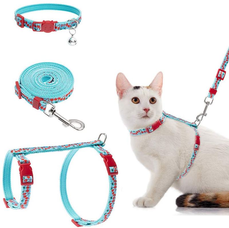 EXPAWLORER Cat Harness Leash Collar Set - H Style with Cherry Pattern, Adjustable Escape Proof for Outdoor Walking Animals & Pet Supplies > Pet Supplies > Cat Supplies > Cat Apparel EXPAWLORER Default Title  