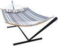 HENG FENG 2 Person Double Hammock with 12 Foot Portable Steel Stand and Curved Bamboo Spreader Bars, Detachable Pillow, Quilted Fabric Bed, Blue & Aqua Home & Garden > Lawn & Garden > Outdoor Living > Hammocks HENG FENG Havana Brown Hammock with Stand 