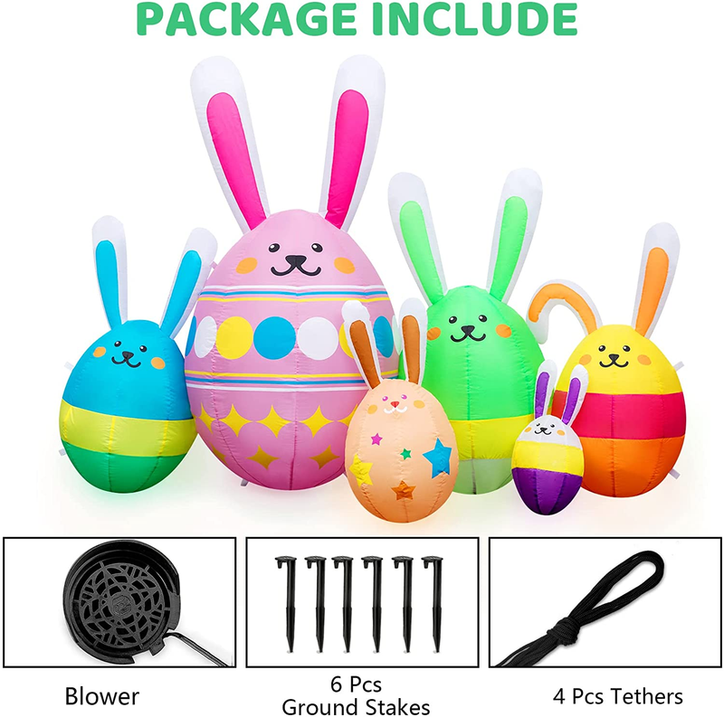 Easter Inflatable Outdoor Decorations 7 Ft Long Easter Egg Inflatable with Build-In Leds Blow up Inflatables for Easter Holiday Party Indoor, Outdoor, Yard, Garden, Lawn Decor (Easter Eggs)