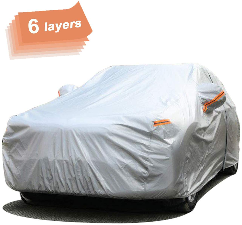 SEAZEN 6 Layers SUV Car Cover Waterproof All Weather, Outdoor Car Covers for Automobiles with Zipper Door, Hail UV Snow Wind Protection, Universal Full Car Cover(Length Up to 175")  SEAZEN S7-2L Fit Hatchback-Length（Up To 177")  