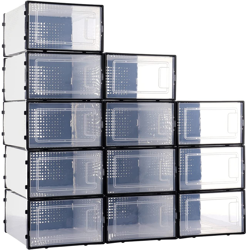 Mingerder Shoe Organizer Boxes Side Door Shoe Storages for Closet，12 Pack Shoe Box Clear Plastic Stackable Can Connect Dustproof and Ventilated Debris Storage Boxes Furniture > Cabinets & Storage > Armoires & Wardrobes mingerder   