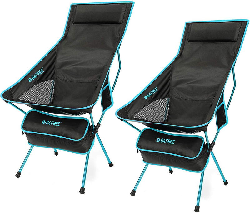 G4Free Upgraded Outdoor 2 Pack Camping Chair Portable Lightweight Folding Camp Chairs with Headrest and Pocket High Back High Legs for Outdoor Backpacking Hiking Travel Picnic Festival Sporting Goods > Outdoor Recreation > Camping & Hiking > Camp Furniture G4Free Blue  