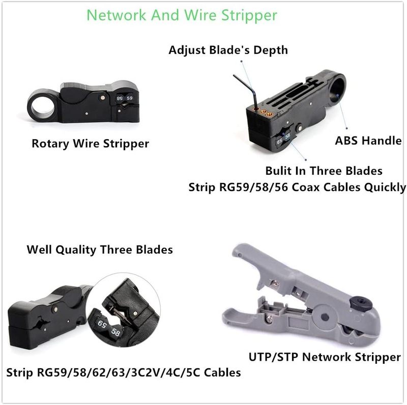 Gaobige Network Cable Repair Maintenance Tool Kit Set 11 in 1 Portable Phone Cable Crimper 8P8C 4P4C 6P6C Connectors RJ45 RJ11 Cat5 Cat6 Cable Tester Electronics > Networking > Modem Accessories Gaobige   