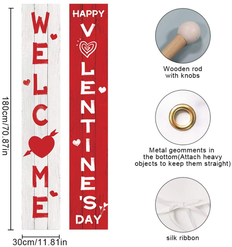 Ochine Valentine'S Day Heart Banner Front Door Porch Sign Hanging Love Heart Wall Decor Party Supplies Welcome Valentines Day Decorations Banners Home Indoor Outdoor Decoration Arts & Entertainment > Party & Celebration > Party Supplies Ochine   