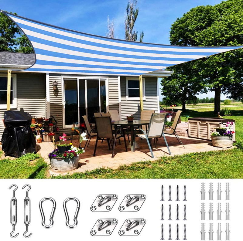 Quictent 20X16FT 185G HDPE Rectangle Sun Shade Sail Canopy 98% UV Block Outdoor Patio Garden with Hardware Kit (Blue) Home & Garden > Lawn & Garden > Outdoor Living > Outdoor Umbrella & Sunshade Accessories Quictent White and Blue Multi 20 x 16 ft 