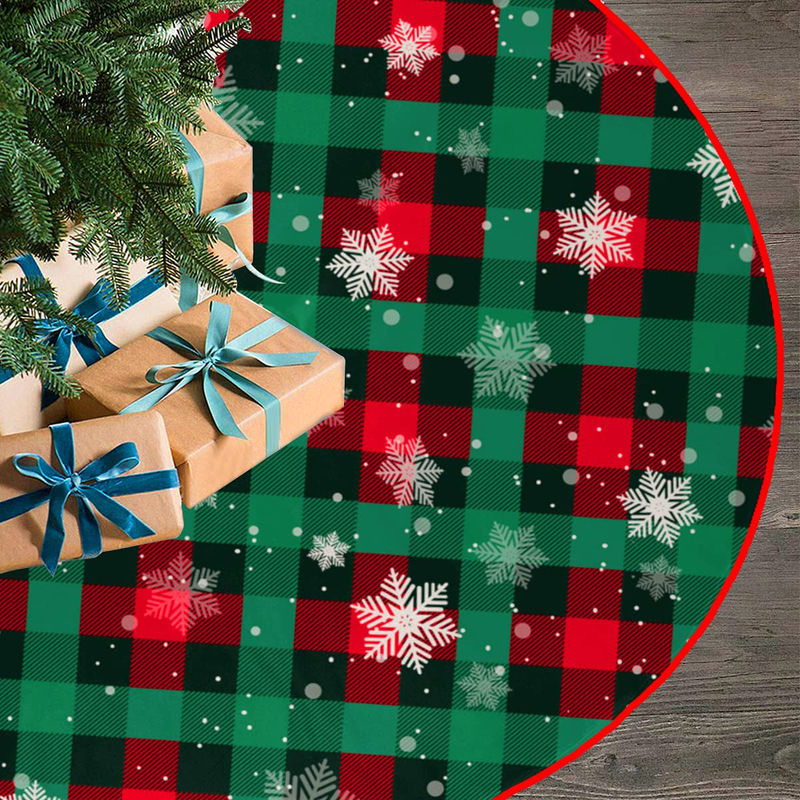 Christmas Tree Skirt Buffalo Plaid Tree Skirt Snowflake Thick Xmas Tree Skirt for Holiday Party Christmas Tree Decorations Indoor Outdoor Red and Green 48 Inch Home & Garden > Decor > Seasonal & Holiday Decorations > Christmas Tree Skirts AGAXOZW Red and Green  