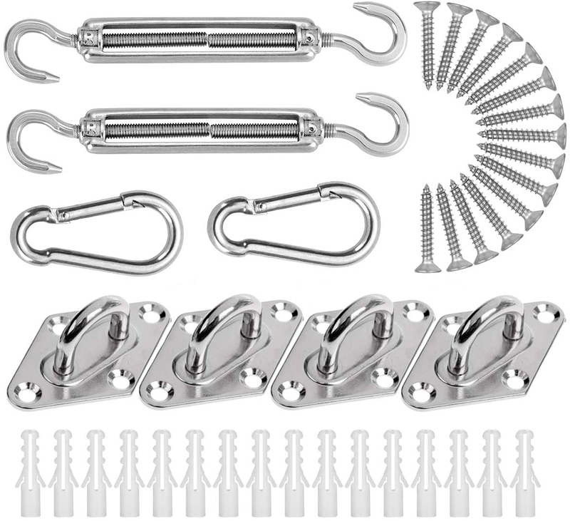 Eliseo 24 Piece Sun Shade Sail Hardware Kit，Heavy Duty 304 Stainless Steel Turnbuckle kit，Shade sail Installation kit for Rectangle Triangle and Square Sun Shade Sails Installation