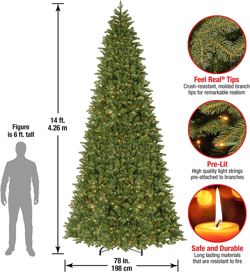 National Tree Company 'Feel Real' Pre-lit Artificial Christmas Tree | Includes Pre-strung White Lights and Stand | Ridgewood Spruce Slim - 14 ft