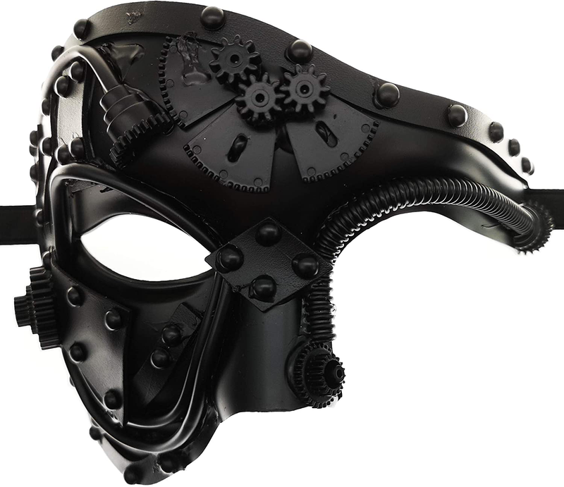 Mechanical Men Venetian Mask for Masquerade Steam Punk Phantom of The Opera Vintage/Mardi Gras/Halloween/Party/Ball Prom Apparel & Accessories > Costumes & Accessories > Masks Ubauta Black Half Mask  