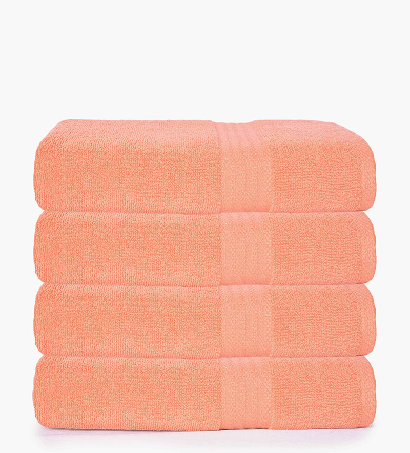 Glamburg Premium Cotton 4 Pack Bath Towel Set - 100% Pure Cotton - 4 Bath Towels 27x54 - Ideal for Everyday use - Ultra Soft & Highly Absorbent - Black Home & Garden > Linens & Bedding > Towels GLAMBURG Peach  