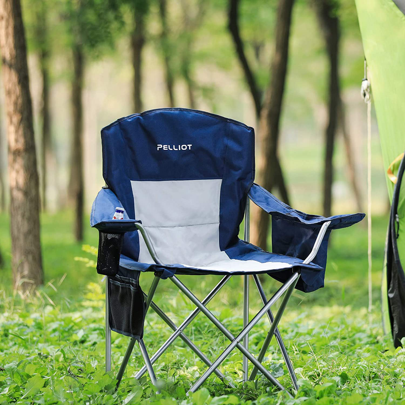 PELLIOT Portable Camping Chair Heavy Duty Lumbar Back Supports 300 Lbs, Padded Hard Arm Folding Camp Beach Chair with Cup Holder Sporting Goods > Outdoor Recreation > Camping & Hiking > Camp Furniture pelliot   