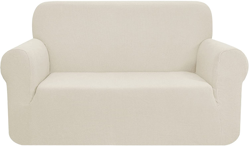 CHUN YI Stretch Sofa Slipcover 1-Piece Couch Cover, 3 Seater Coat Soft With Elastic, Checks Spandex Jacquard Fabric, Large, Black Home & Garden > Decor > Chair & Sofa Cushions CHUN YI Ivory White XL-Chair 