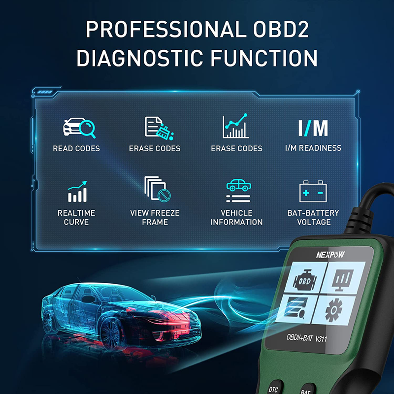 NEXPOW OBD2 Scanner, V311 Automotive Engine Fault Code Reader, Car Diagnostic Scan Tool with Battery Test Tool for All OBD II Protocol Cars Since 1996 Vehicles & Parts > Vehicle Parts & Accessories > Vehicle Maintenance, Care & Decor > Vehicle Repair & Specialty Tools > Vehicle Diagnostic Scanners NEXPOW   
