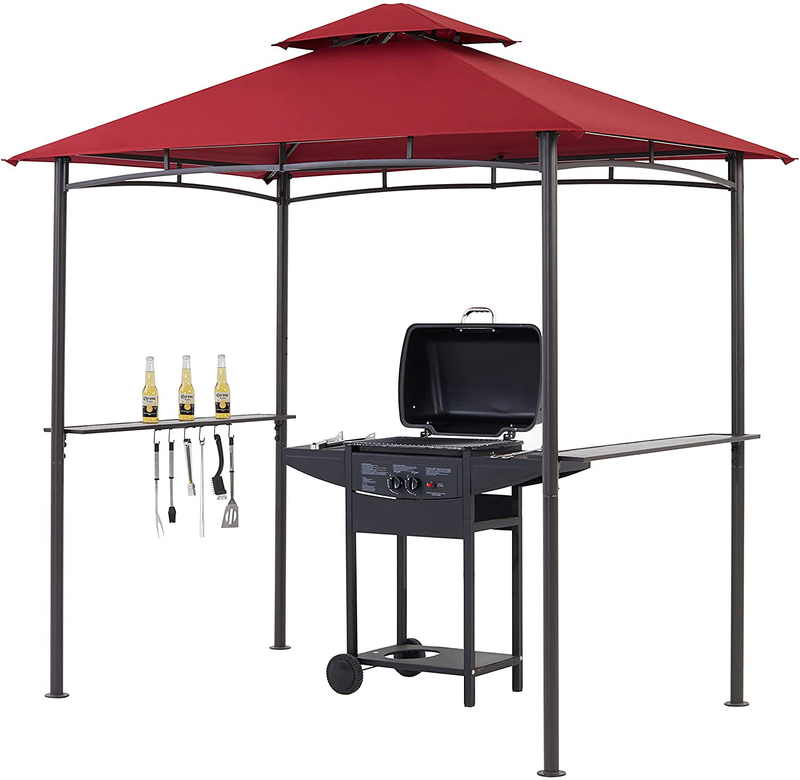 StarEcho Soft Top Barbecue Grill Gazebo, Outdoor Canopy Grill Double Tired, Gazebo for BBQ Grill Shade Tent,5'X8', Beige Home & Garden > Lawn & Garden > Outdoor Living > Outdoor Structures > Canopies & Gazebos StarEcho Claret-Red  