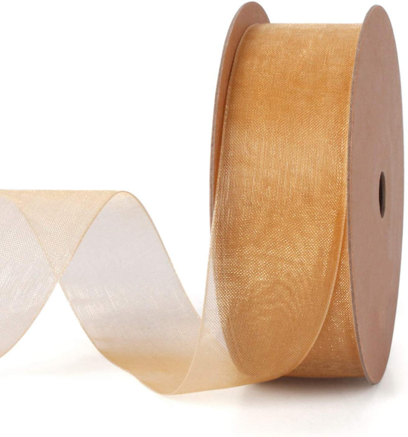 LaRibbons 1 Inch Sheer Organza Ribbon - 25 Yards for Gift Wrappping, Bouquet Wrapping, Decoration, Craft - Rose Arts & Entertainment > Hobbies & Creative Arts > Arts & Crafts > Art & Crafting Materials > Embellishments & Trims > Ribbons & Trim LaRibbons Gold 1 inch x 25 Yards 