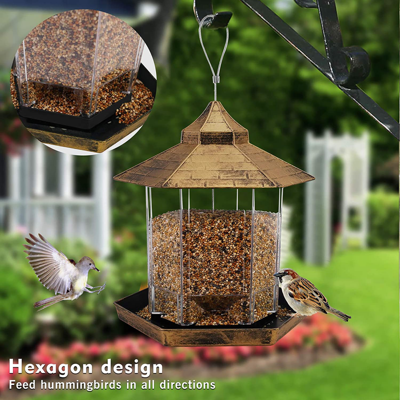 Hanging Wild Bird Feeder Gazebo Birdfeeder Outside Decoration, Perfect for Attracting Birds on Outdoor Garden Yard for Bird Lover Kids, 2.6lb Capacity Hexagon Shaped with Roof Avoid Weather and Water Animals & Pet Supplies > Pet Supplies > Bird Supplies > Bird Cage Accessories > Bird Cage Food & Water Dishes Ordenado   