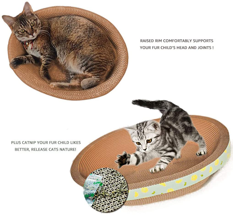 Oval Cat Scratcher Lounge Cardboard Scratch Pad Large Cats Bed Scratching Box with Catnip, Furniture Protection Training Toy Animals & Pet Supplies > Pet Supplies > Cat Supplies > Cat Beds ROMOHOM   