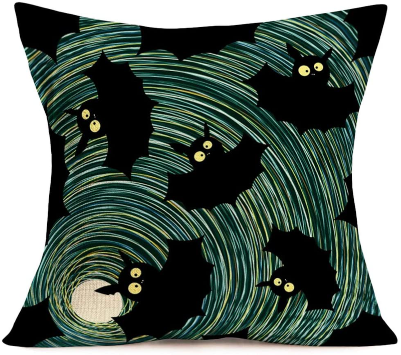 Fukeen Vintage Skull Human Skeleton Hands Throw Pillow Covers Something Wicked This Way Comes Halloween Quotes Decorative Pillow Cases Cushion Cover Home Couch Decor Cotton Linen Pillow Shams 18"x18" Arts & Entertainment > Party & Celebration > Party Supplies Fukeen Black Bat  