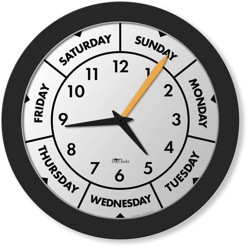 DayClocks Time & Day-of-The-Week Wall Clock with Solid Wood Frame – Weekly Analog Clock with Days, Hours & Minutes – Quiet Wall Mounted Clock - Ideal Retirement Gift for Men & Women Home & Garden > Decor > Clocks > Wall Clocks DayClocks Black - 12"  