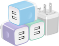 X-EDITION USB Wall Charger,4-Pack 2.1A Dual Port USB Cube Power Adapter Wall Charger Plug Charging Block Cube for Phone 8/7/6 Plus/X, Pad, Samsung Galaxy S5 S6 S7 Edge,LG, Android (White)  X-EDITION Gray,Blue,Purple,Green  