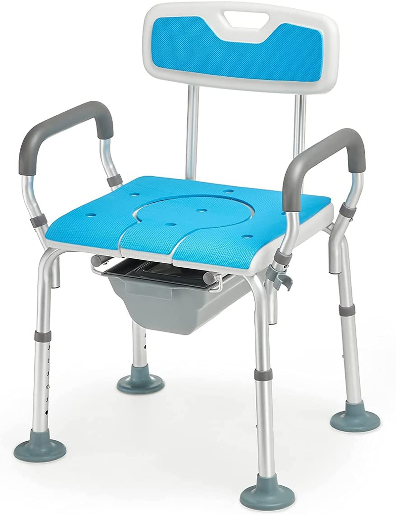HEAO 4 in 1 Heavy Duty Shower Chair with Back and Arms, Medical Bedside Commode, Adjustable Toilet Safety Frame and Raised Toilet Seat with Non-Slip Rubber Tips for Seniors, Disabled and Pregnant Sporting Goods > Outdoor Recreation > Camping & Hiking > Portable Toilets & Showers HEAO   