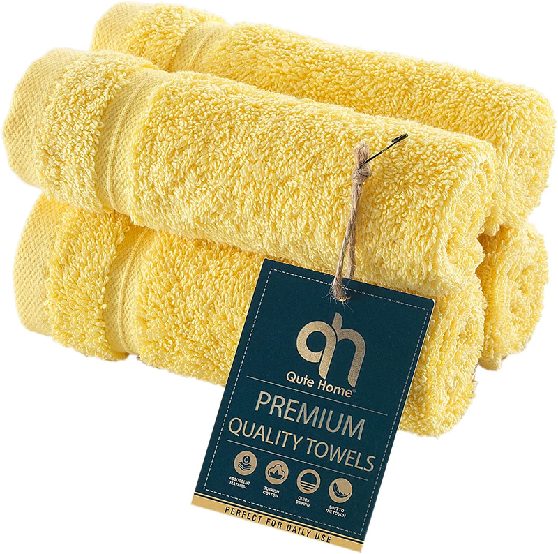 Qute Home 4-Piece Bath Towels Set, 100% Turkish Cotton Premium Quality Towels for Bathroom, Quick Dry Soft and Absorbent Turkish Towel Perfect for Daily Use, Set Includes 4 Bath Towels (White) Home & Garden > Linens & Bedding > Towels Qute Home Yellow 4 Pieces Washcloths 