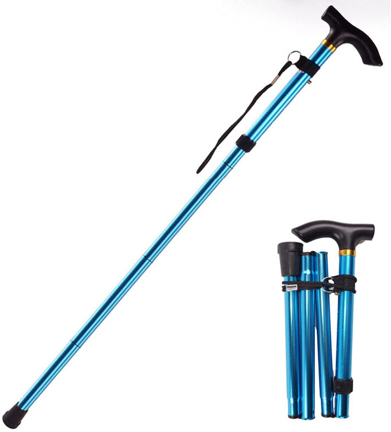 Collapsible Walking Stick for the Old Men Women Adjustable Folding Trekking Pole with Comfortable T Handles Sporting Goods > Outdoor Recreation > Camping & Hiking > Hiking Poles ATURQBRIS Blue  