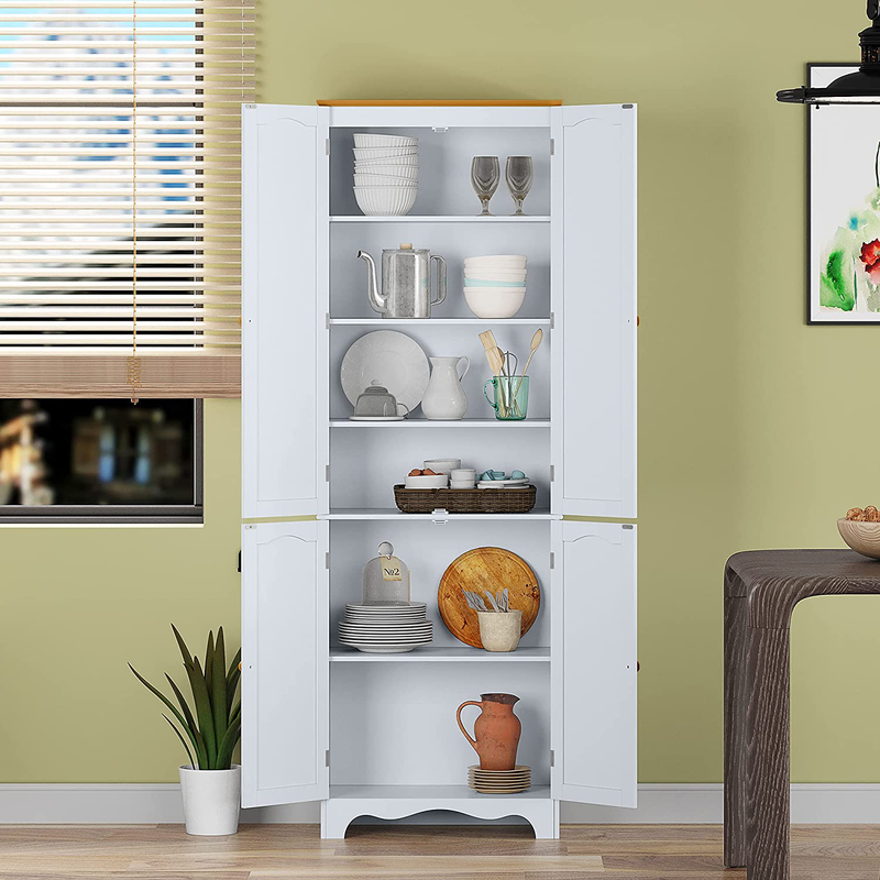 HOMEFORT 72" Tall Pantry Cabinet, Wood Kitchen Pantry, Freestanding Kitchen Cupboard with 2 Cabinets and Adjustable Storage Shelves, Space Saving Floor Cabinet,In Creamy White Home & Garden > Kitchen & Dining > Food Storage HOMEFORT   