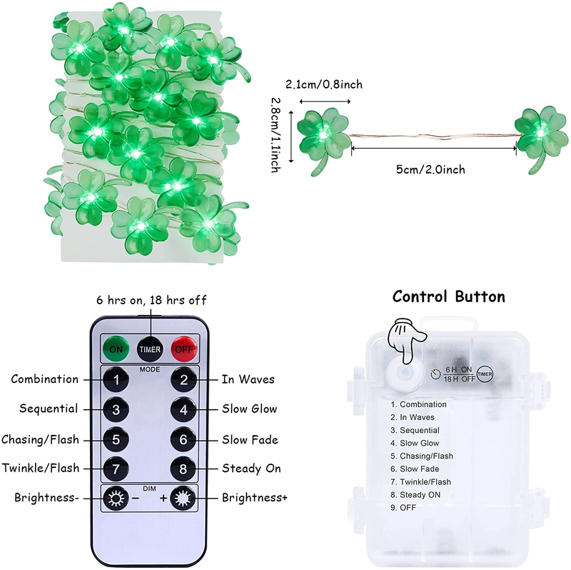 HOOJO 10 FT St Patricks Day Lights, 40 LED Shamrock Lights, Copper Wire Battery Operated Fairy Lucky Clover String Lights with 8 Modes Remote for Bedroom, Party, Feast, St. Patrick'S Day Decorations Arts & Entertainment > Party & Celebration > Party Supplies HOOJO   