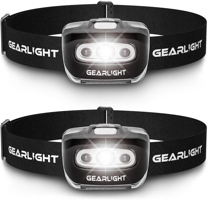 GearLight LED Headlamp Flashlight S500 [2 Pack] - Running, Camping, and Outdoor Headlight Headlamps - Head Lamp with Red Safety Light for Adults and Kids  GearLight White, Black  