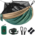 Single & Double Camping Hammock with Mosquito/Bug Net, Portable Parachute Nylon Hammock with 10Ft Hammock Tree Straps 17 Loops and Easy Assembly Carabiners, for Camping, Backpacking, Travel, Hiking Sporting Goods > Outdoor Recreation > Camping & Hiking > Mosquito Nets & Insect Screens Zoocee Olive One person 