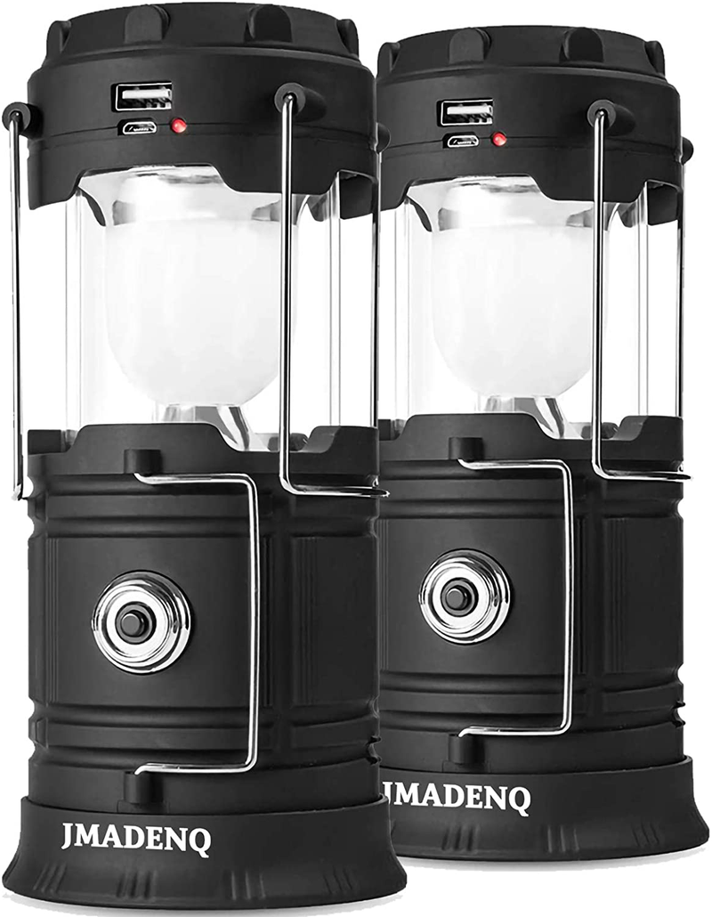 Lanterns, Camping Lantern, Solar Lantern Flashlights Charging for Phone, USB Rechargeable Led Camping Lantern, Collapsible & Portable for Emergency, Hurricanes, Power Outage, Storm (2 Pack)