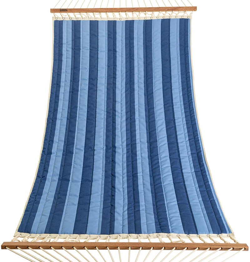 Hatteras Hammocks Large Cabana Stripe Chambray Bella-Dura Quilted Hammock with Free Extension Chains & Tree Hooks, Handcrafted in The USA, for 2 People, 450 LB Weight Capacity, 13 ft. x 55 in. Home & Garden > Lawn & Garden > Outdoor Living > Hammocks Hatteras Hammocks   